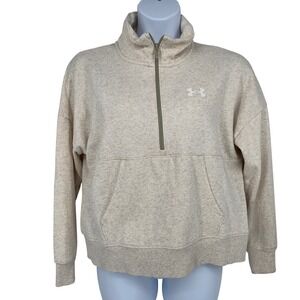 Under Armour Large Oatmeal Half Zip Pullover Fleece Pocket Casual Active